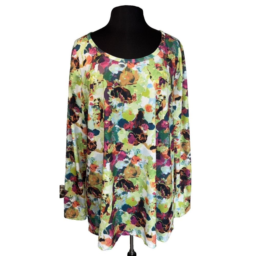 NEW LuLaRoe Lynnae Long Sleeve Top Women's Size 3XL Multi Green Red Pull On